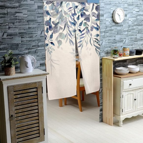 Eucalyptus Blue Leaves Vines Botanical Japanese Noren Curtains Asian Art New - Picture 5 of 11